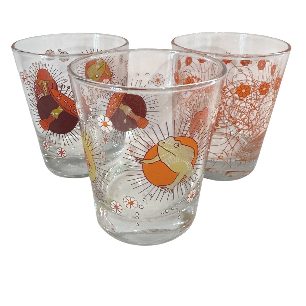 MCM Frog Mushroom Ladybug Drinking Glasses Set 3 Retro IKEA Tumblers Vintage - Picture 5 of 6